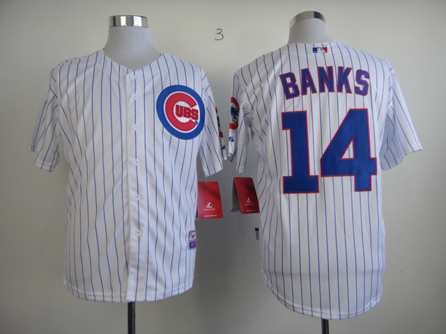 Men Chicago Cubs #14 Banks White MLB Jerseys->chicago cubs->MLB Jersey